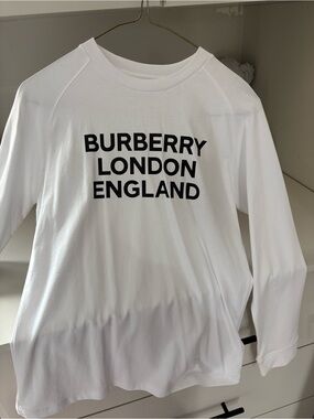 Burberry White Long-Sleeve Tee with Black Logo